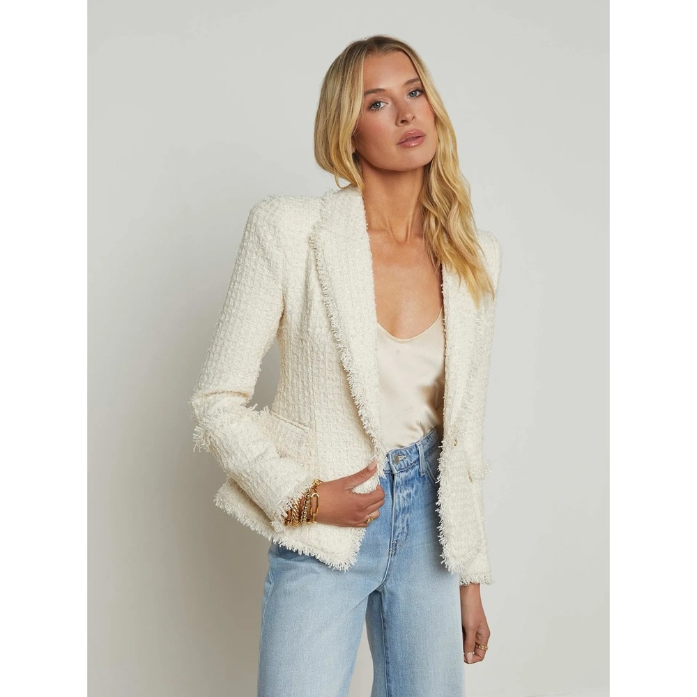 NWT L'Agence Kaisley Tweed Blazer in Vintage White Size 10 - Picture 2 of 16